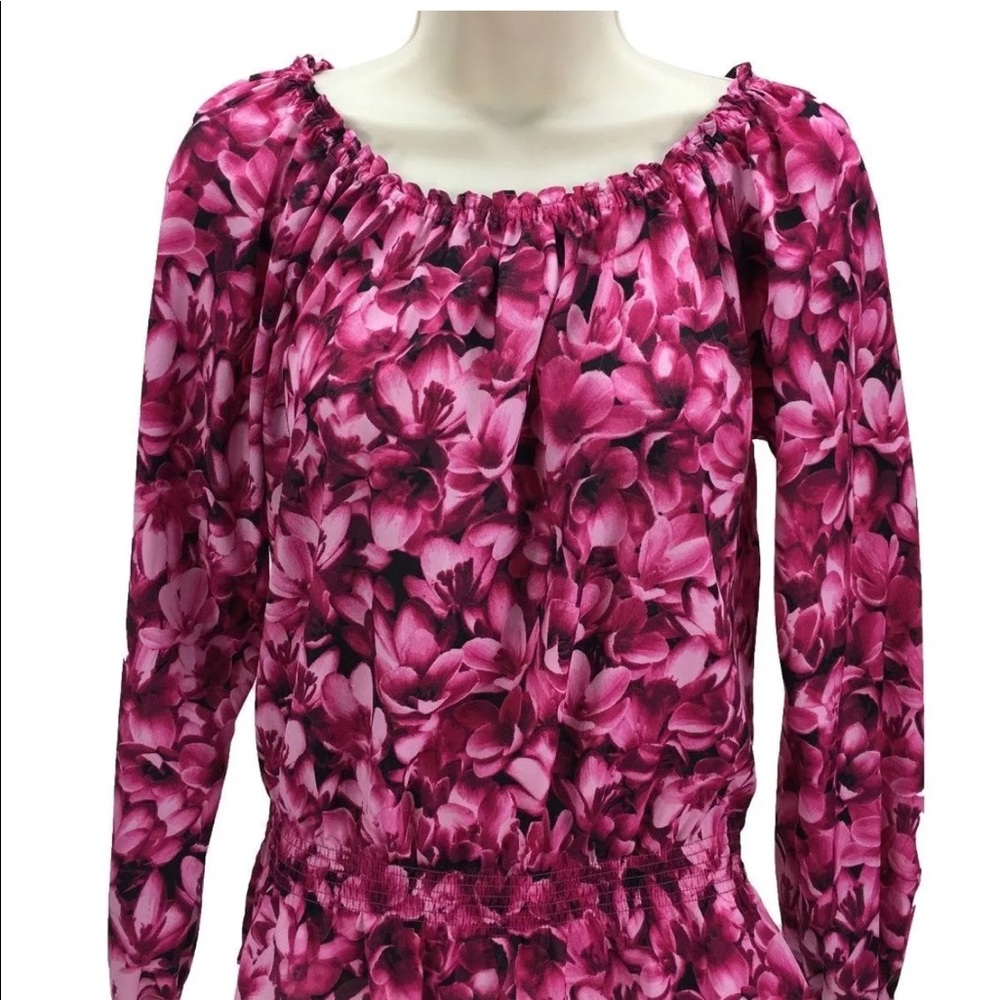 Michael Kors Floral Stretch Waist Blouse Pink/Blk